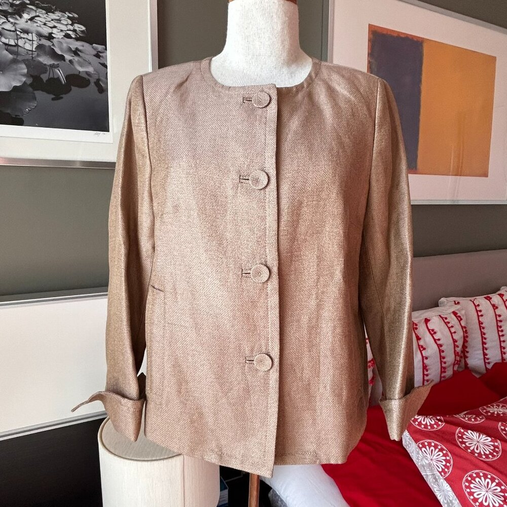 Talbots Linen Blend Metallic Golden “Jackie” Fit Blazer Retro NWOT US 8 - 1H1935 - Picture 1 of 6